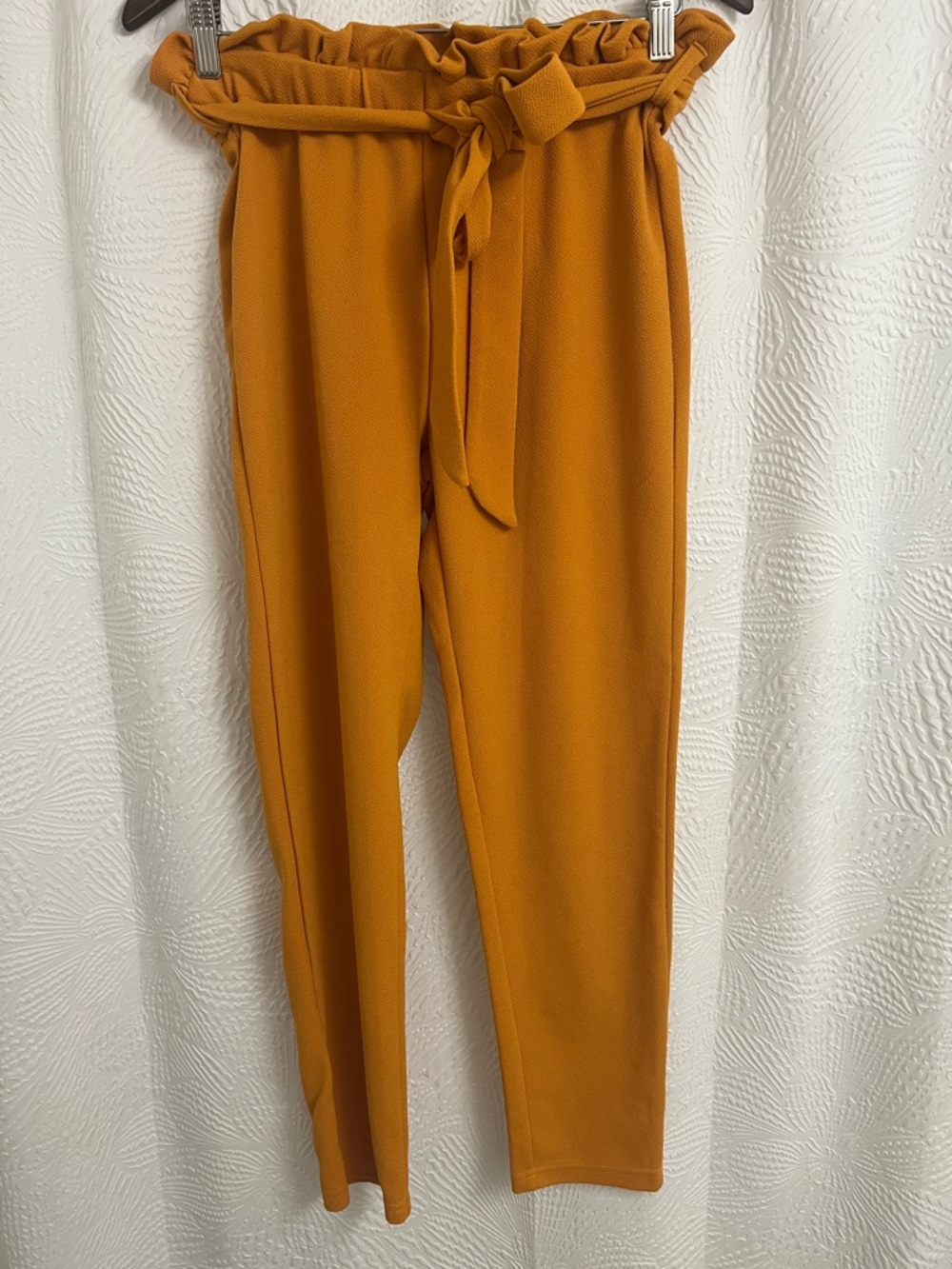 SHEIN Mustard Paperbag Waist Tie Trousers